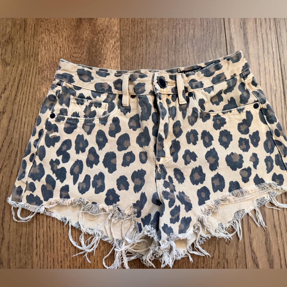 Blank NYC Leopard Print Frayed Jean Shorts